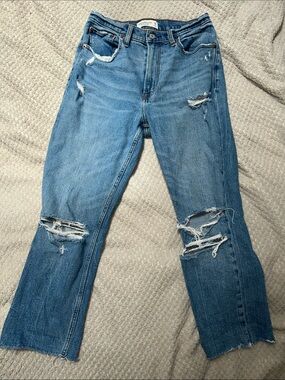 Abercrombie Curve Love Ankle Straight Ultra High Rise Distressed Jeans